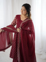 Red Crunchy Silk Sequence Embroiderd Sharara Suit