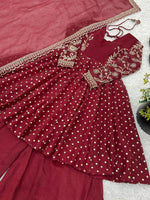 Red Crunchy Silk Sequence Embroiderd Sharara Suit