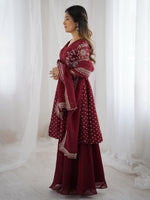 Red Crunchy Silk Sequence Embroiderd Sharara Suit