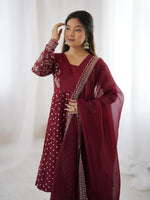 Red Crunchy Silk Sequence Embroiderd Sharara Suit