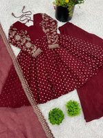 Red Crunchy Silk Sequence Embroiderd Sharara Suit