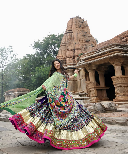 Colorful Muslin Printed Flared Lehenga Choli