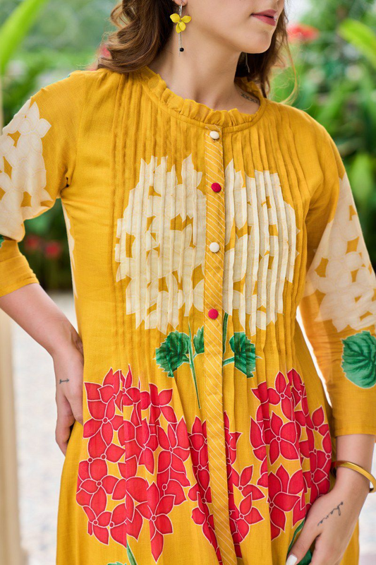 Yellow Floral Cotton Printed Pinex Co-Ord Set