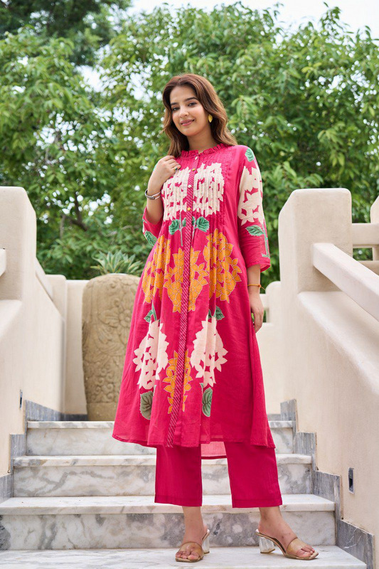 Pink Floral Cotton Printed Pinex Co-Ord Set