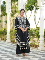 Black Rayon Cotton Thread Mirror Work Kurta & Plazzo Set