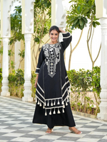 Black Rayon Cotton Thread Mirror Work Kurta & Plazzo Set