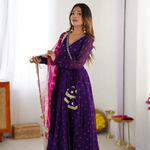 Purple Georgette Bandhani Anarkali Suit