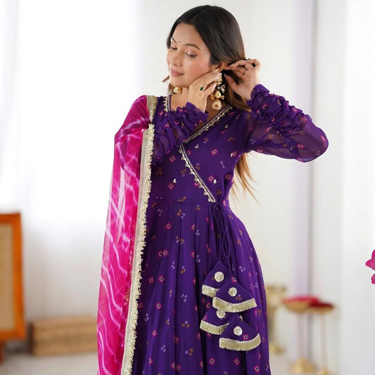 Purple Georgette Bandhani Anarkali Suit