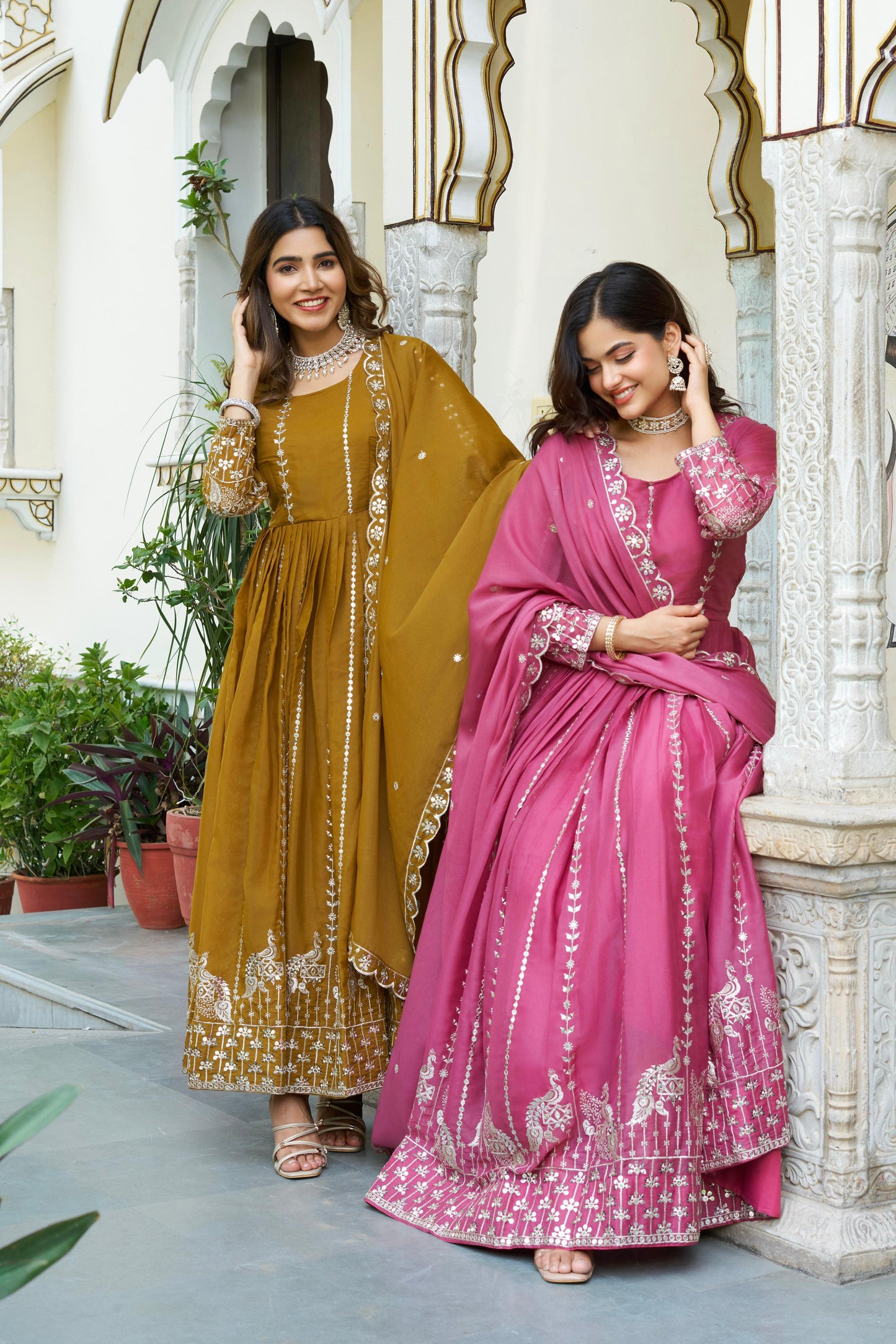 Mustard Georgette 7 MM Sequence Embroidered Festive Gown