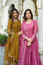 Mustard Georgette 7 MM Sequence Embroidered Festive Gown