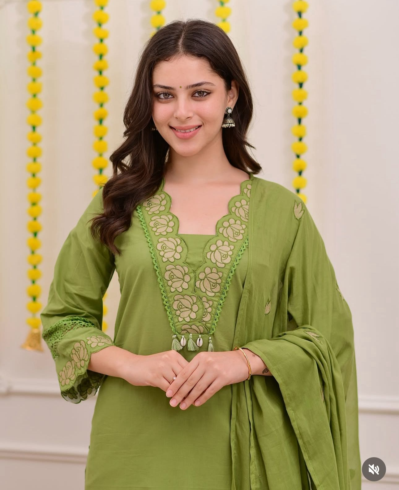Canary Green Embroidered Cotton Kurta Suit Set