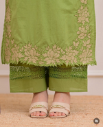 Canary Green Embroidered Cotton Kurta Suit Set