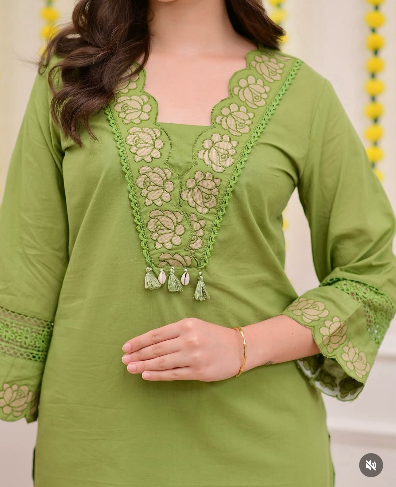 Canary Green Embroidered Cotton Kurta Suit Set