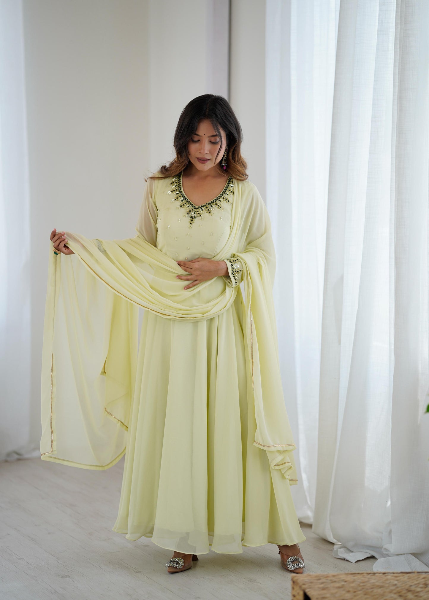 Lime Yellow  Georgette Festive Gown