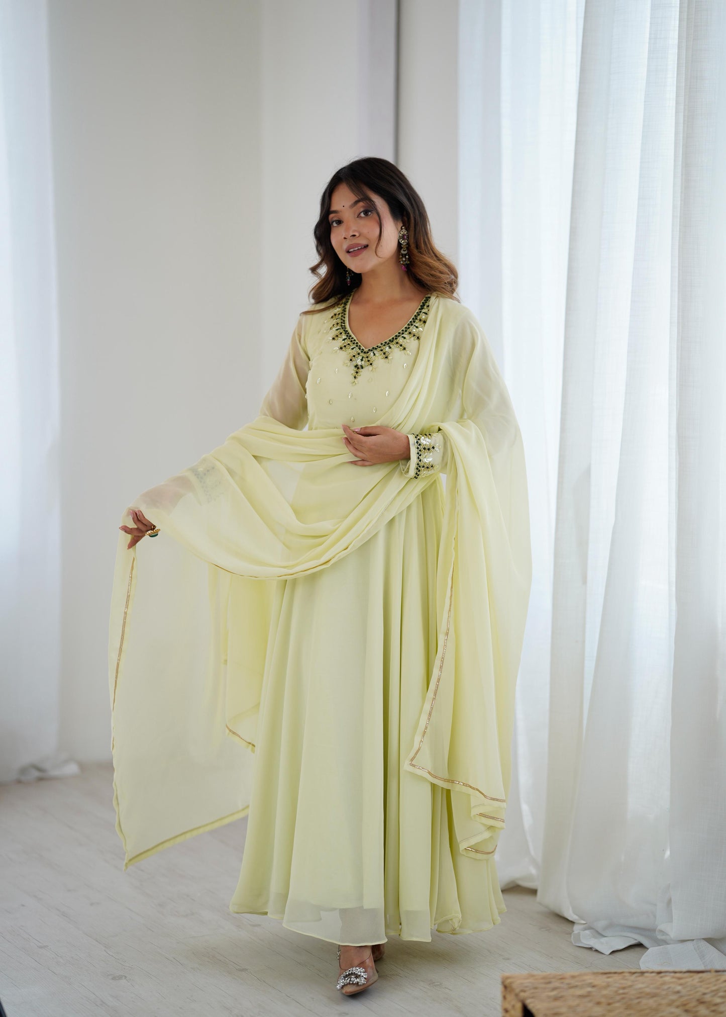 Lime Yellow  Georgette Festive Gown