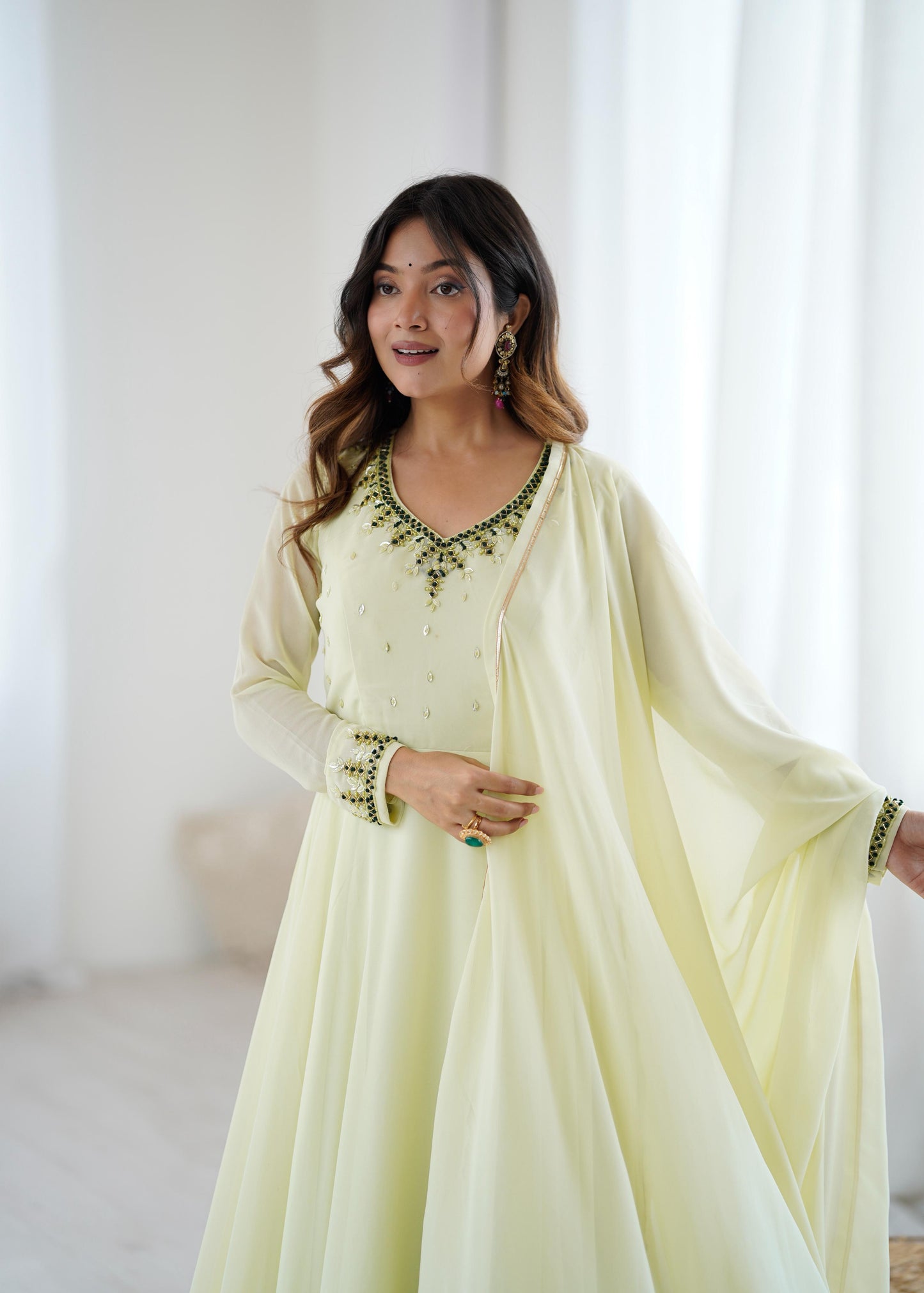 Lime Yellow  Georgette Festive Gown