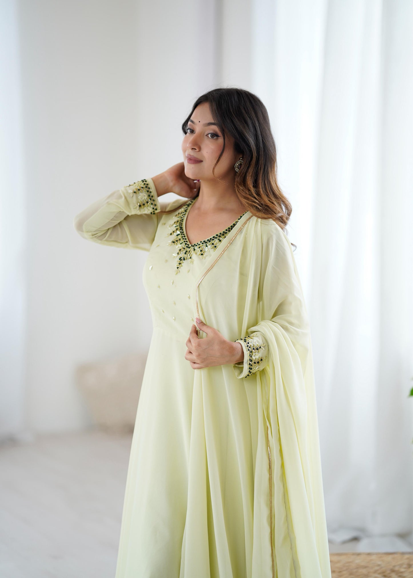 Lime Yellow  Georgette Festive Gown