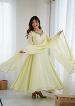 Lime Yellow  Georgette Festive Gown