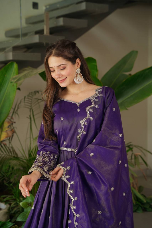 violate Shimmer silk Embroidered Gown