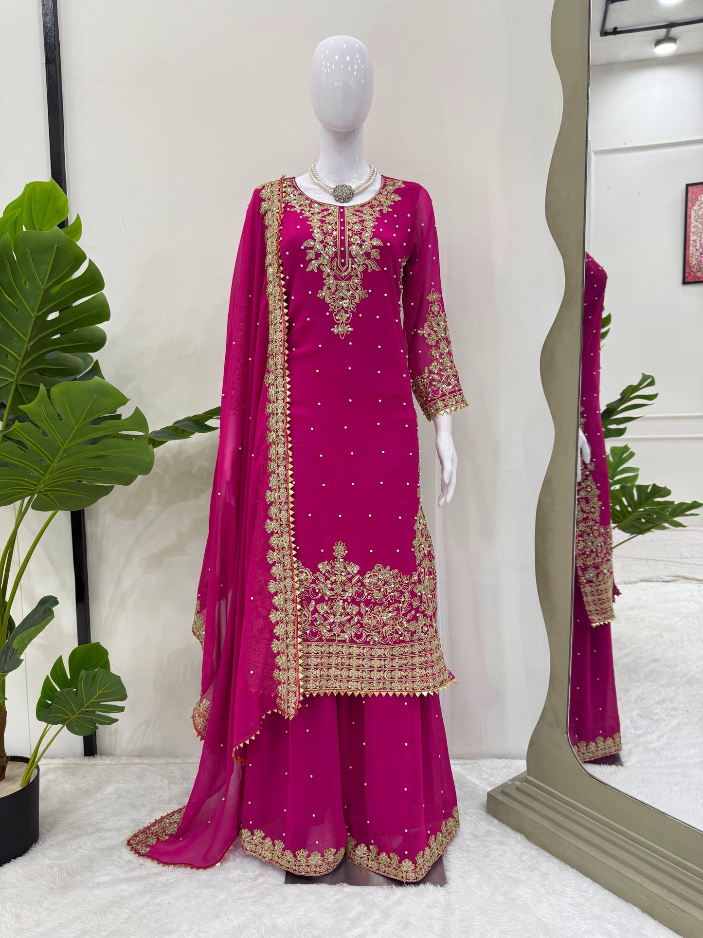 Pink Georgette Festive Sharara Suit Set