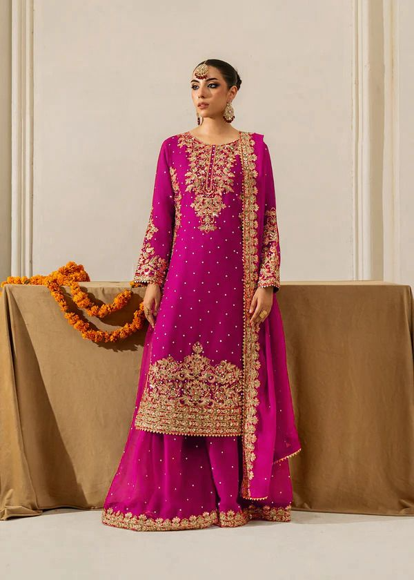 Pink Georgette Festive Sharara Suit Set