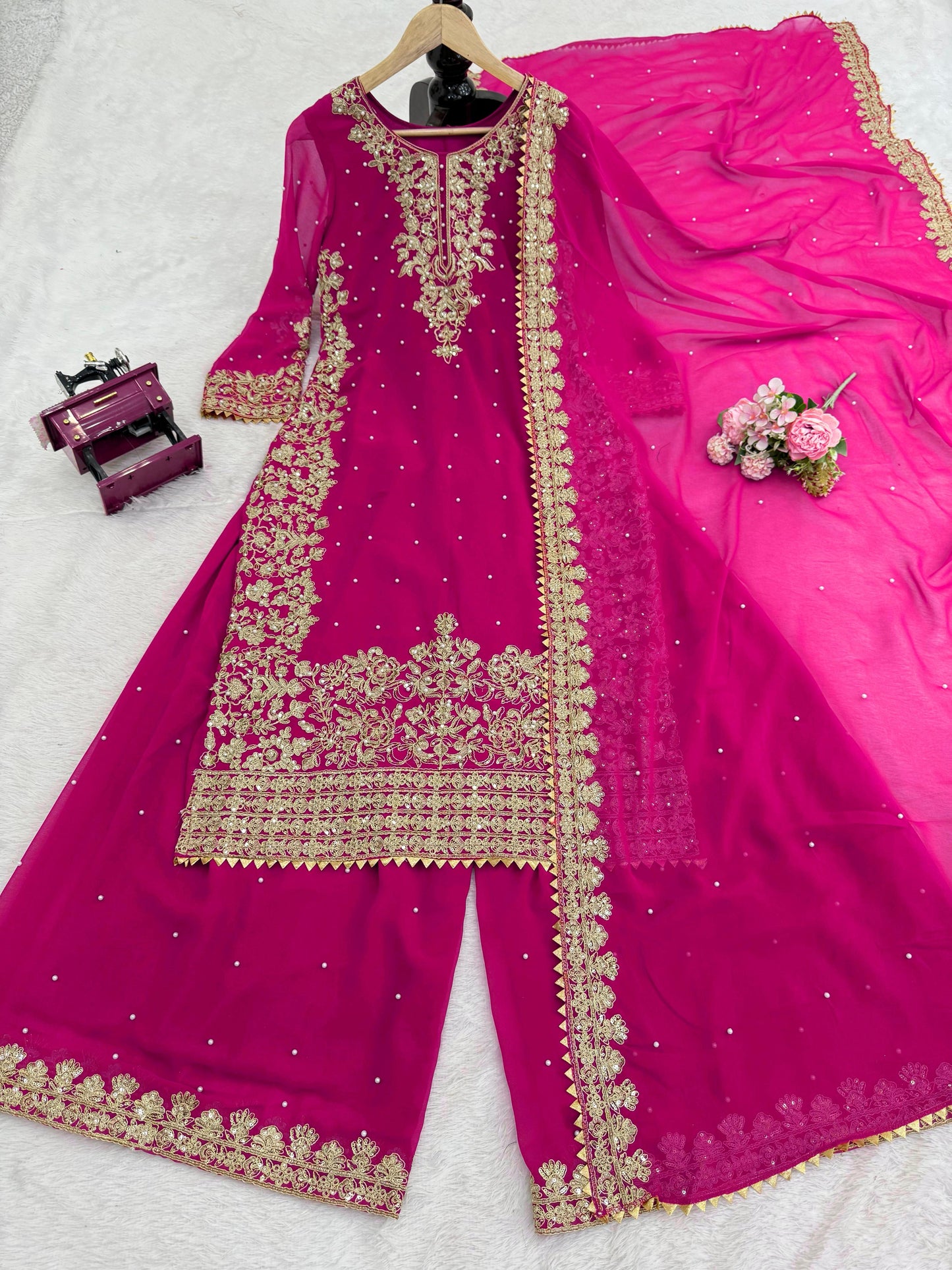 Pink Georgette Festive Sharara Suit Set