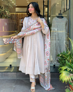Pastel Floral Mul Chanderi A-line Kurta Suit Set