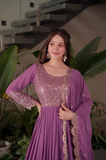 Lilac Georgette Embroidered Gown With Sharara & Dupatta