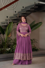 Lilac Georgette Embroidered Gown With Sharara & Dupatta