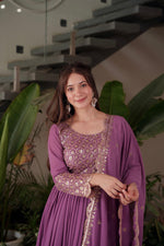 Lilac Georgette Embroidered Gown With Sharara & Dupatta