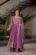 Lilac Georgette Embroidered Gown With Sharara & Dupatta