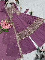 Lilac Georgette Embroidered Gown With Sharara & Dupatta