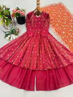 Double shades shimmer Silk Gown With Palazzo & Dupatta
