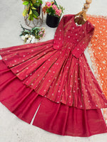 Double shades shimmer Silk Gown With Palazzo & Dupatta
