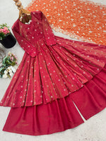 Double shades shimmer Silk Gown With Palazzo & Dupatta