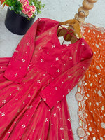 Double shades shimmer Silk Gown With Palazzo & Dupatta