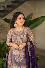 Purple Coding Embroidered Sequence Work Sharara Suit