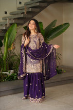 Purple Coding Embroidered Sequence Work Sharara Suit