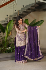 Purple Coding Embroidered Sequence Work Sharara Suit