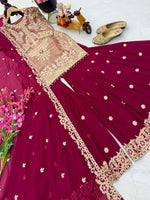 Red Coding Embroidered Sequence Work Sharara Suit