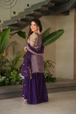 Purple Coding Embroidered Sequence Work Sharara Suit