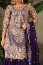 Purple Coding Embroidered Sequence Work Sharara Suit
