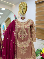 Red Coding Embroidered Sequence Work Sharara Suit