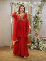 Orange Sequence embroidered Georgette Sharara Suit Set