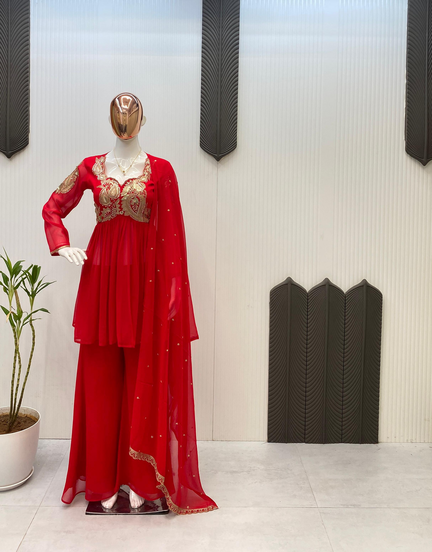 Orange Sequence embroidered Georgette Sharara Suit Set