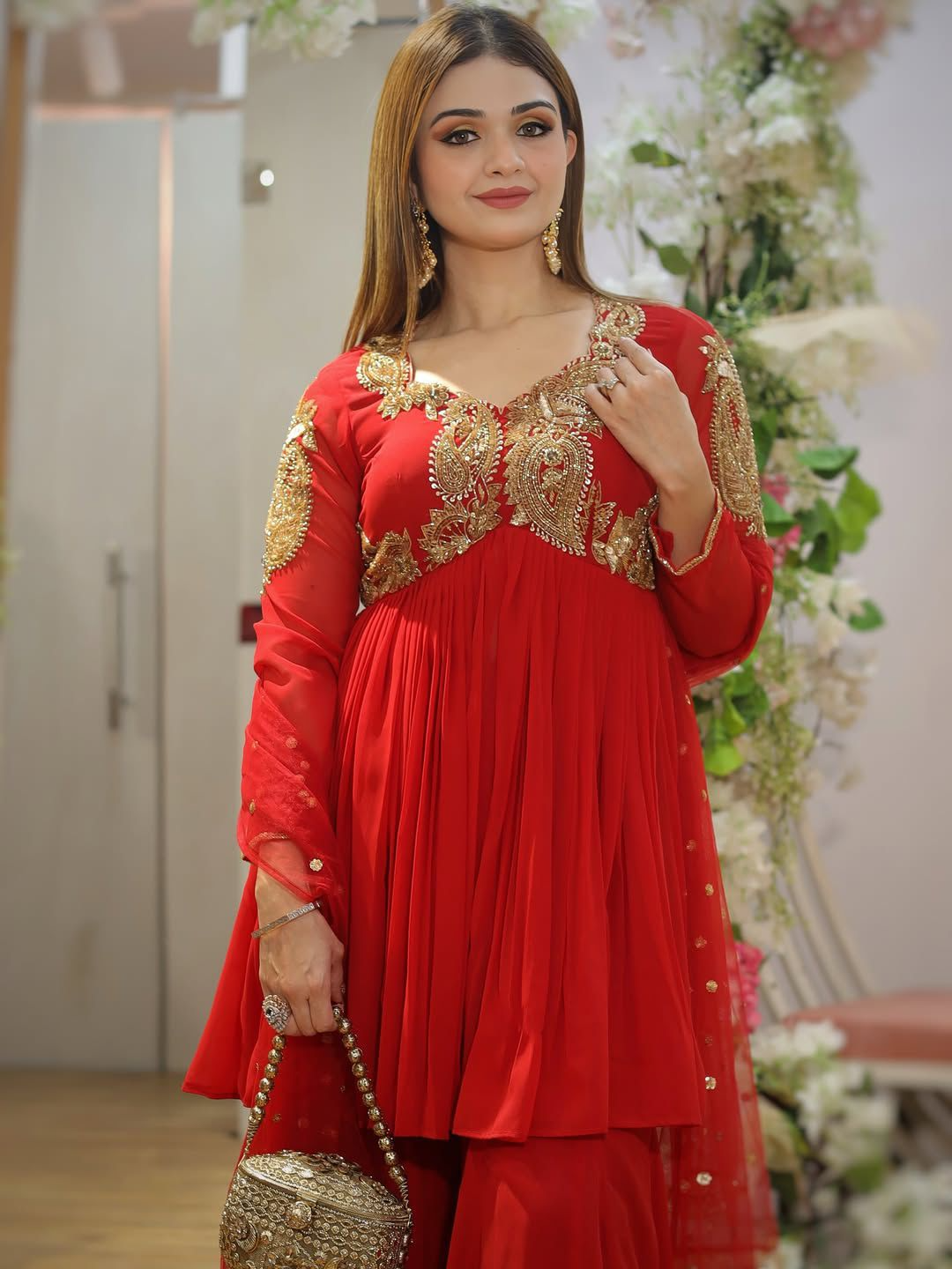 Orange Sequence embroidered Georgette Sharara Suit Set