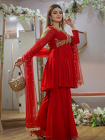 Orange Sequence embroidered Georgette Sharara Suit Set