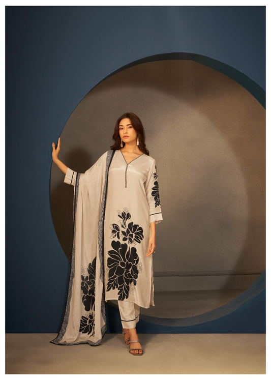 Pure Crepe Floral Kurta suit Set