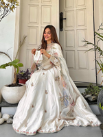 Off White Chinon Sequence Embroidered Anarkali Suit With Palazzo