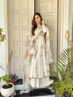 Off White Chinon Sequence Embroidered Anarkali Suit With Palazzo